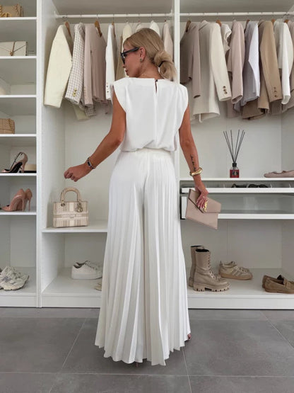 Stylish Sleeveless Top and Wide Leg Pants Set