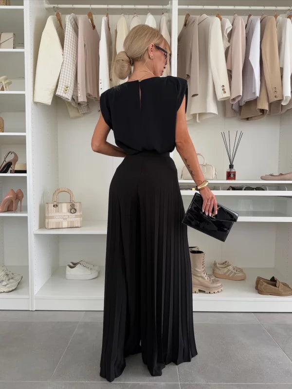 Stylish Sleeveless Top and Wide Leg Pants Set