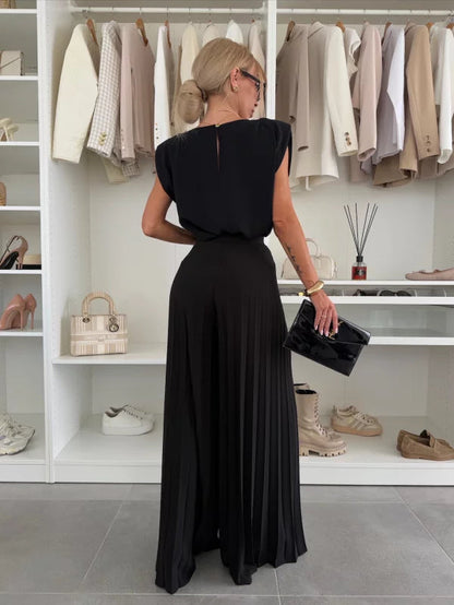 Stylish Sleeveless Top and Wide Leg Pants Set
