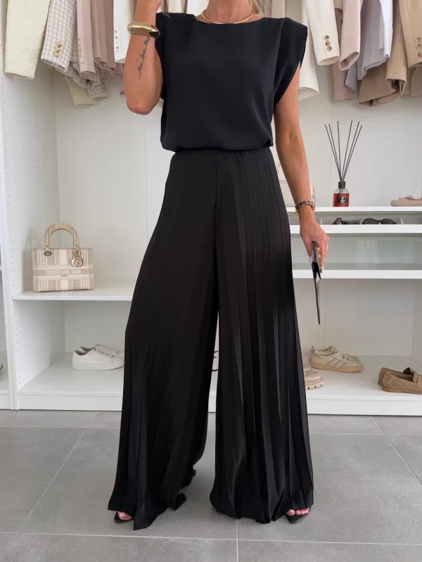 Stylish Sleeveless Top and Wide Leg Pants Set