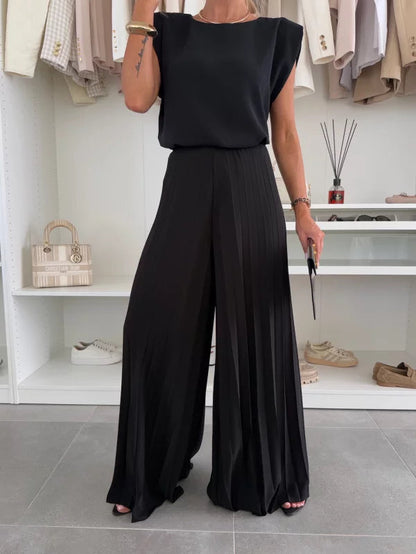 Stylish Sleeveless Top and Wide Leg Pants Set