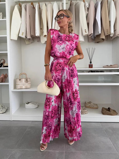 Stylish Sleeveless Top and Wide Leg Pants Set