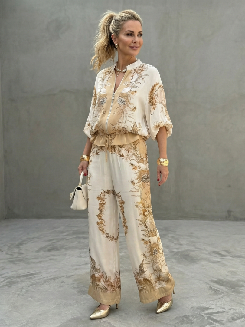Printed Zip-Up Two-Piece Set