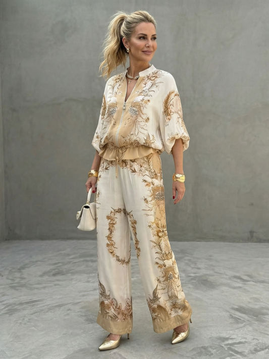 Printed Zip-Up Two-Piece Set