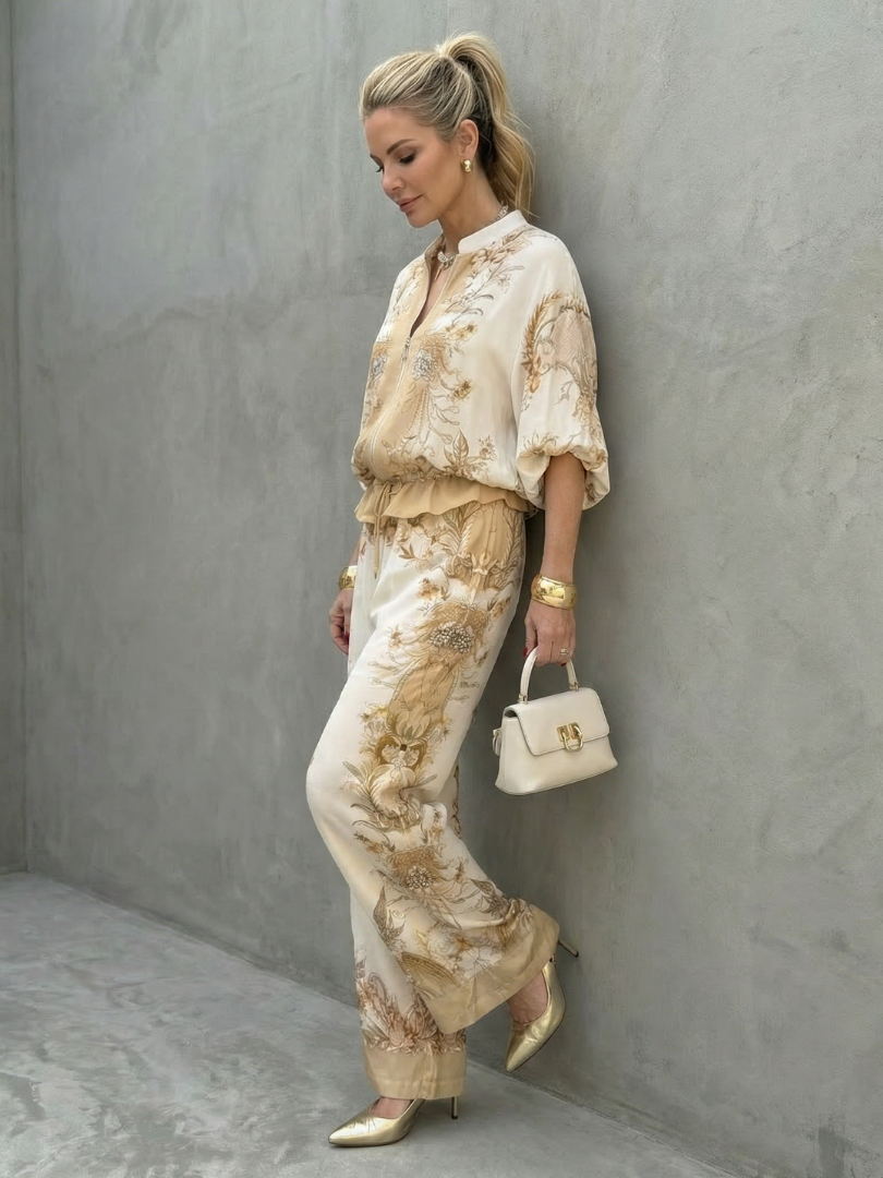 Printed Zip-Up Two-Piece Set