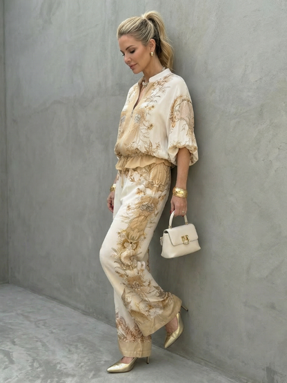 Printed Zip-Up Two-Piece Set