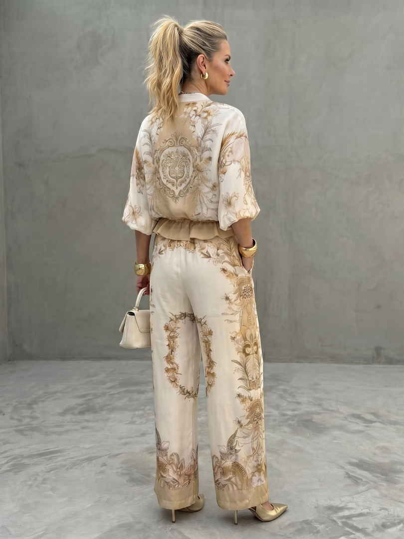 Printed Zip-Up Two-Piece Set