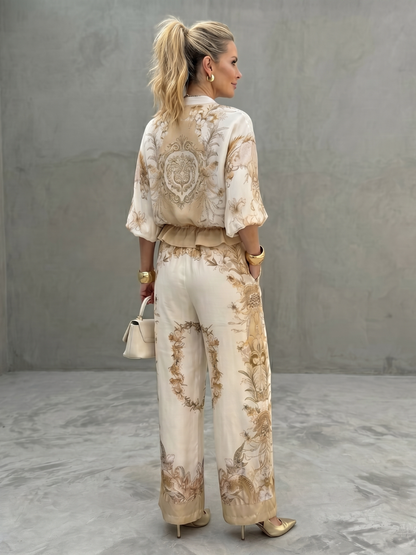 Printed Zip-Up Two-Piece Set