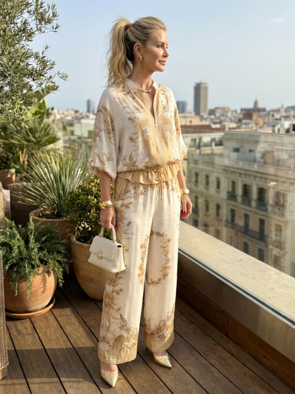 Printed Zip-Up Two-Piece Set