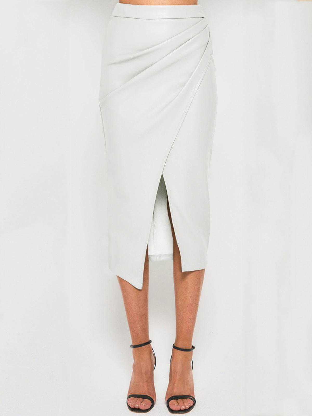 Leather Midi Skirt with Sleek Feminine Elegant Styling