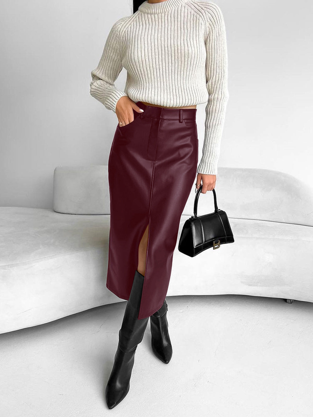 Leather Midi Skirt for Sleek Modern Chic Styling