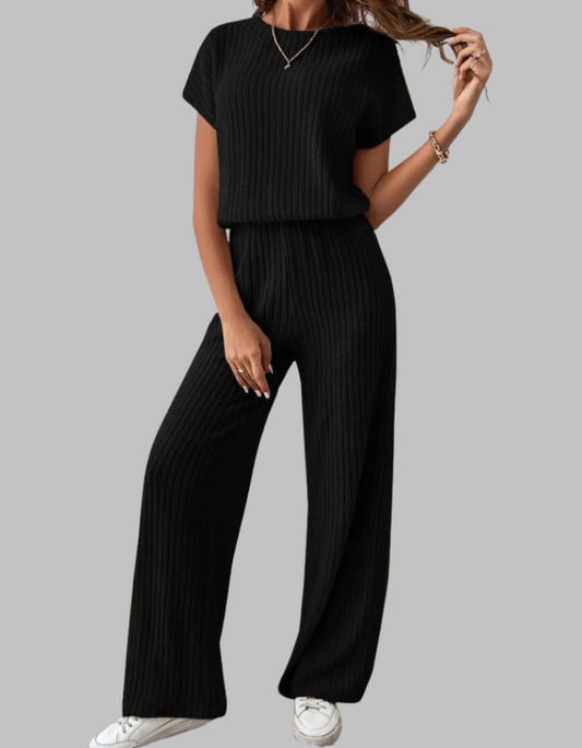 Ribbed Two-Piece Wide-Leg Set