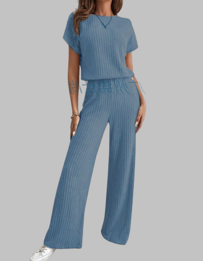 Ribbed Two-Piece Wide-Leg Set
