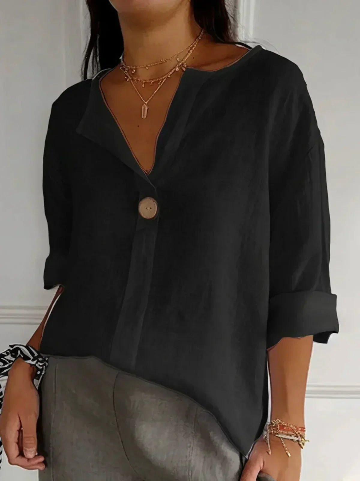Blouse Casual V-Neck Blouse Relaxed Fit Easygoing Days
