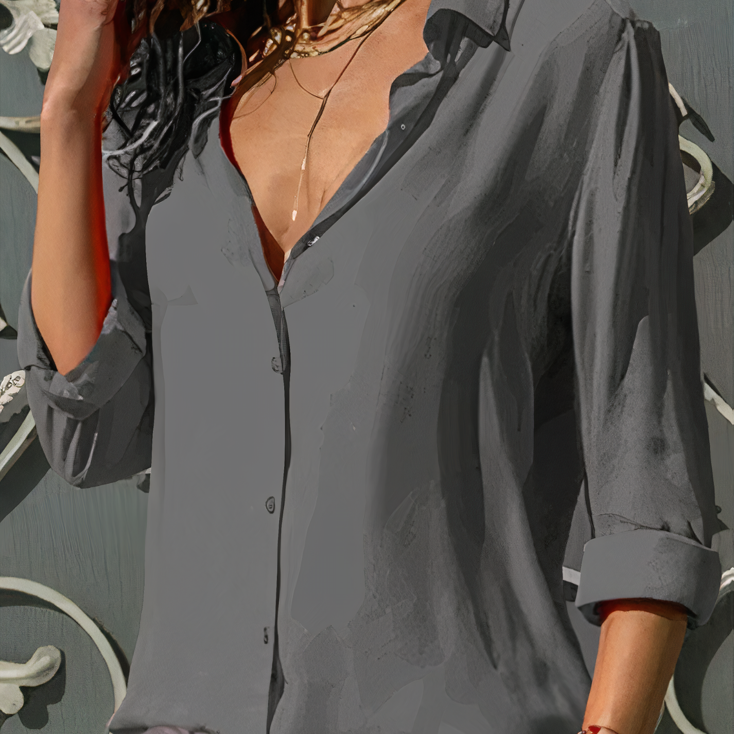 Blouse With Long Sleeves Versatile Elegant For Day And Night