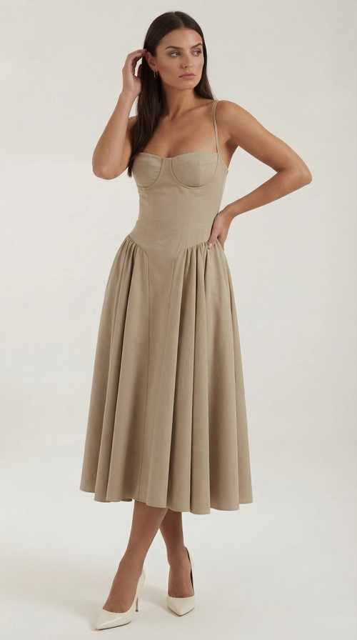 Corset Midi Dress with Slender Straps for Elegant Looks