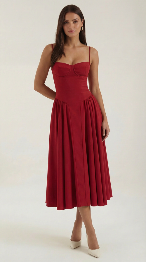 Corset Midi Dress with Slender Straps for Elegant Looks