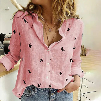 Women's Blouse Cotton Blend Long Sleeve Collar