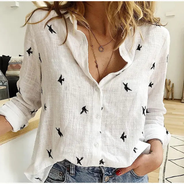 Women's Blouse Cotton Blend Long Sleeve Collar