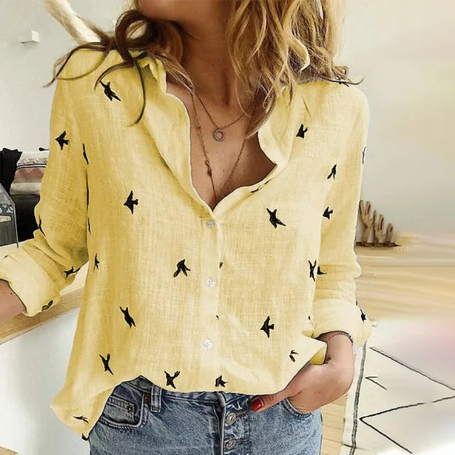 Women's Blouse Cotton Blend Long Sleeve Collar