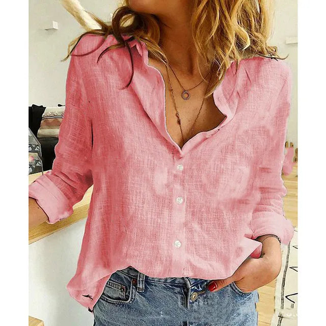 Women's Blouse Cotton Blend Long Sleeve Collar