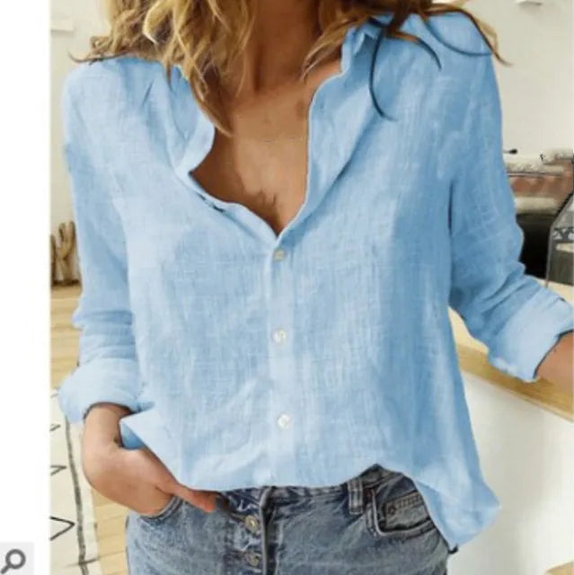 Women's Blouse Cotton Blend Long Sleeve Collar