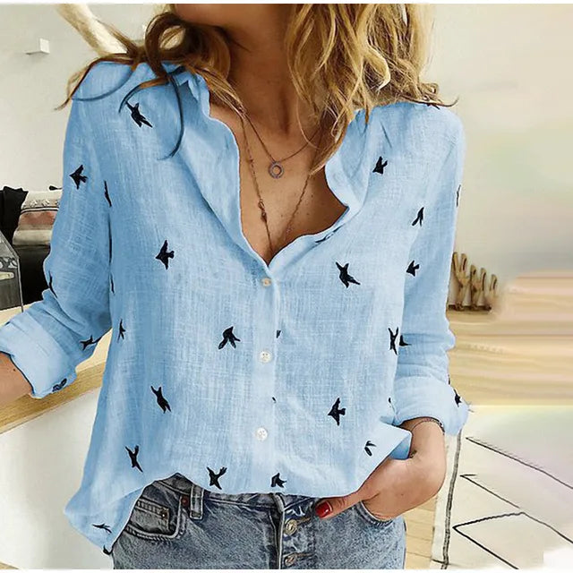 Women's Blouse Cotton Blend Long Sleeve Collar