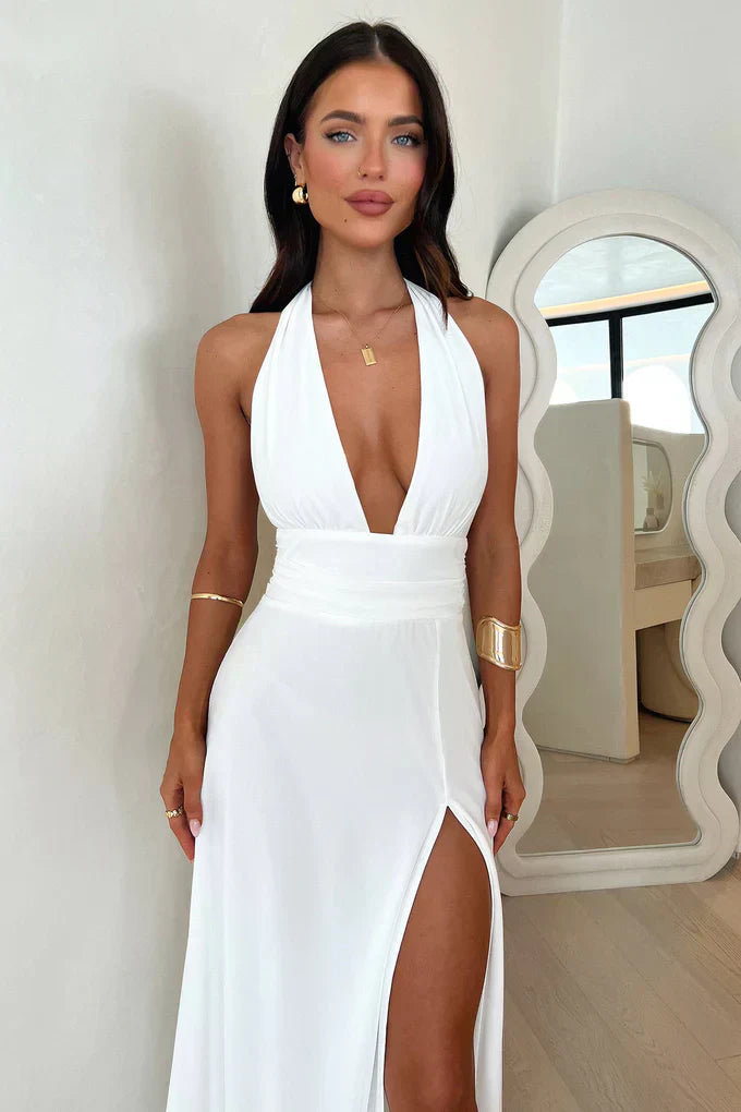 Halter Neck Open Back Maxi Dress for Elegant Summer Nights