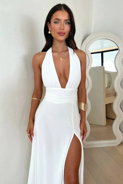Halter Neck Open Back Maxi Dress for Elegant Summer Nights
