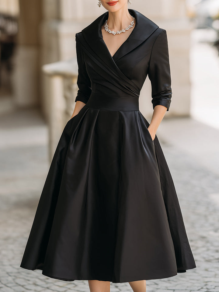 V-Neck A-Line Midi Dress for Elegant Everyday Styling