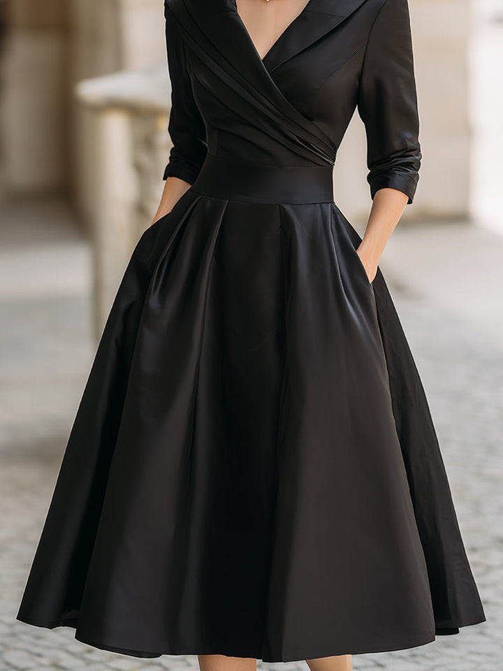 V-Neck A-Line Midi Dress for Elegant Everyday Styling
