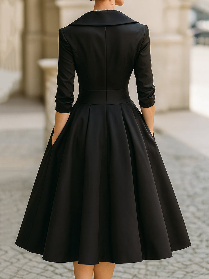 V-Neck A-Line Midi Dress for Elegant Everyday Styling