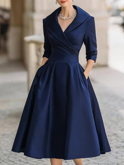 V-Neck A-Line Midi Dress for Elegant Everyday Styling