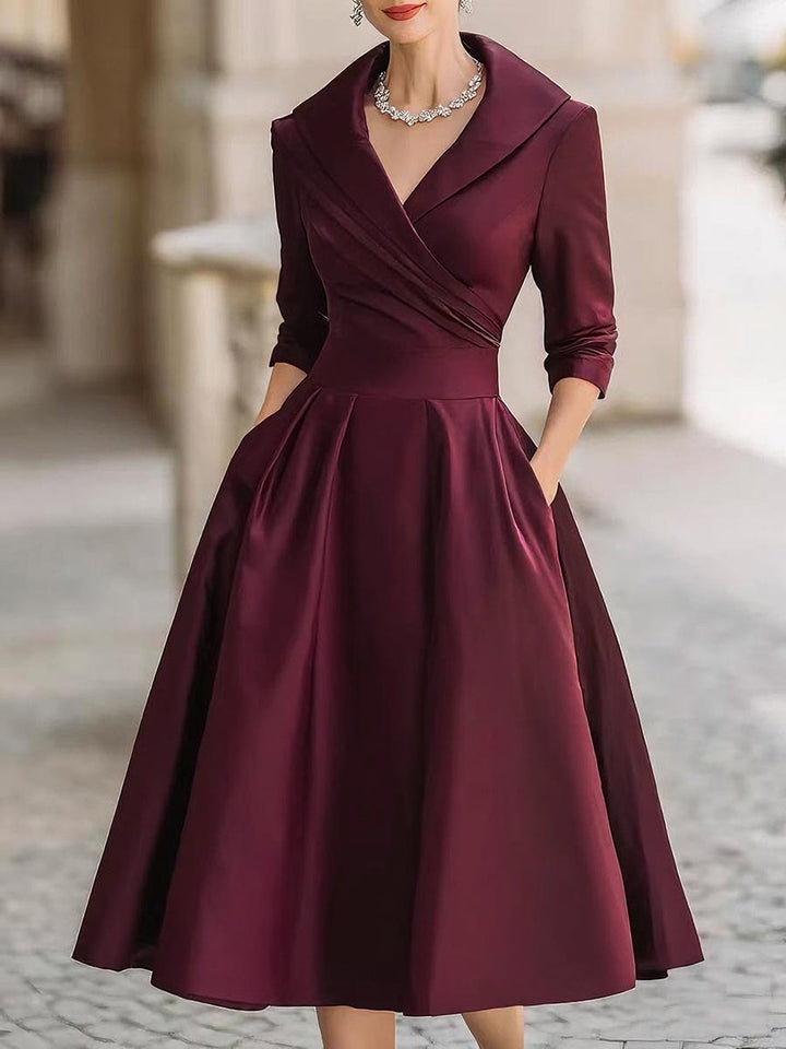 V-Neck A-Line Midi Dress for Elegant Everyday Styling