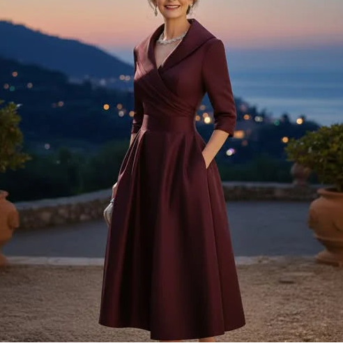 V-Neck A-Line Midi Dress for Elegant Everyday Styling