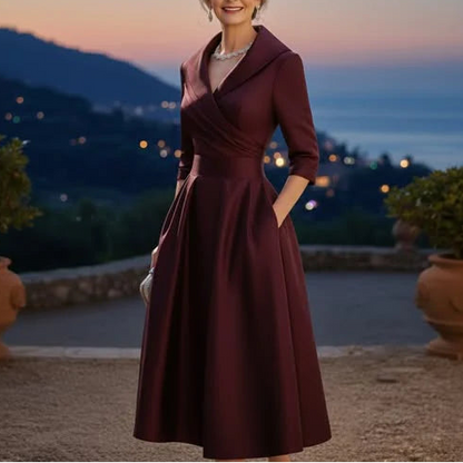 V-Neck A-Line Midi Dress for Elegant Everyday Styling