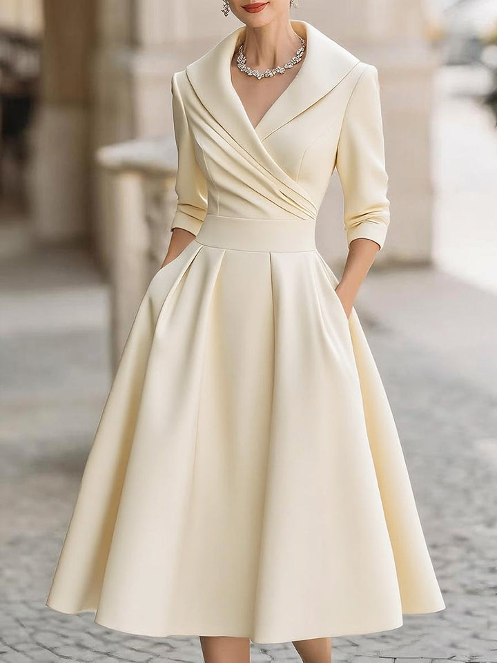 V-Neck A-Line Midi Dress for Elegant Everyday Styling