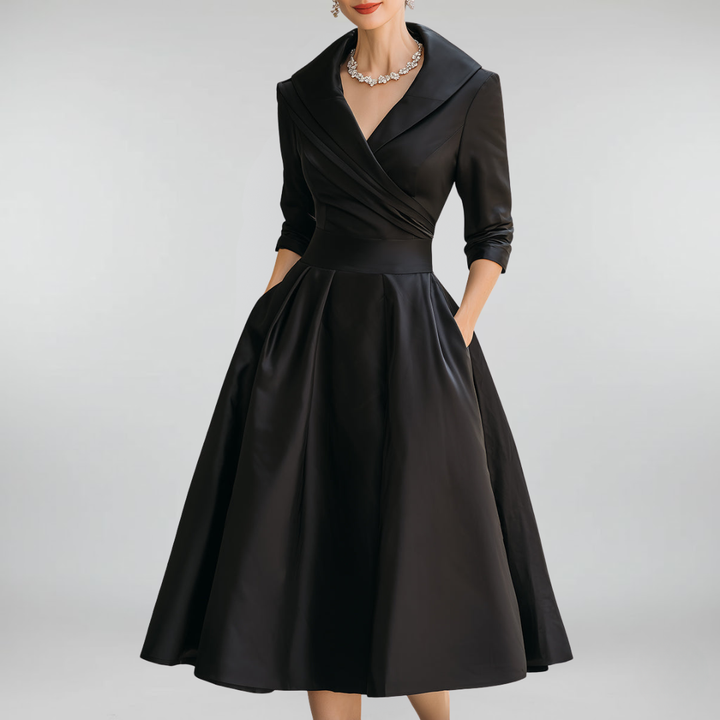 V-Neck A-Line Midi Dress for Elegant Everyday Styling