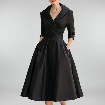 V-Neck A-Line Midi Dress for Elegant Everyday Styling
