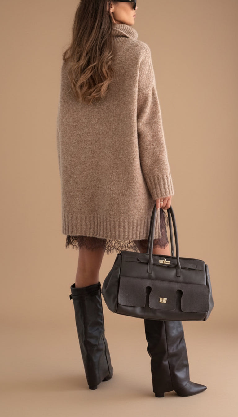 Oversized Sweater Dress with Collar for Cozy Chic Looks