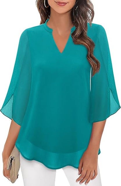 Blouse Three-Quarter Sleeves Flowing Fabric Formal Style
