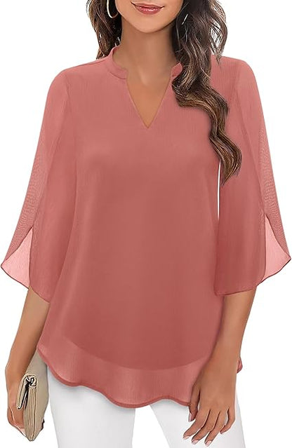 Blouse Three-Quarter Sleeves Flowing Fabric Formal Style