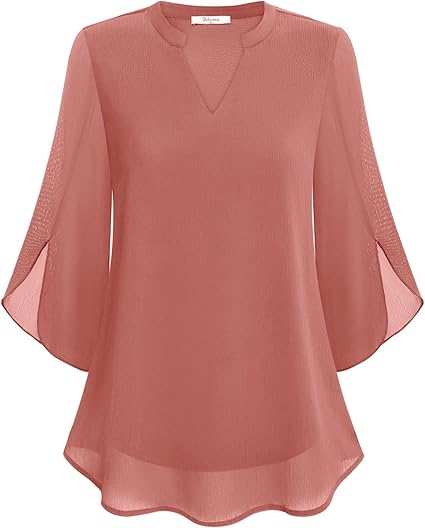 Blouse Three-Quarter Sleeves Flowing Fabric Formal Style