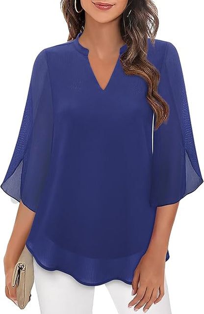 Blouse Three-Quarter Sleeves Flowing Fabric Formal Style