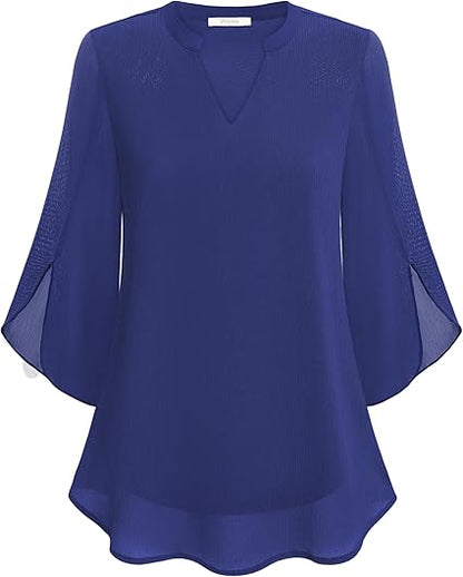 Blouse Three-Quarter Sleeves Flowing Fabric Formal Style