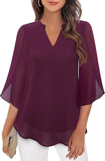 Blouse Three-Quarter Sleeves Flowing Fabric Formal Style