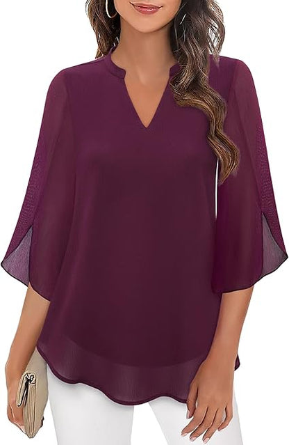 Blouse Three-Quarter Sleeves Flowing Fabric Formal Style