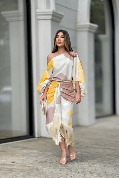 One-Shoulder Fringe Elegance Women’s Set
