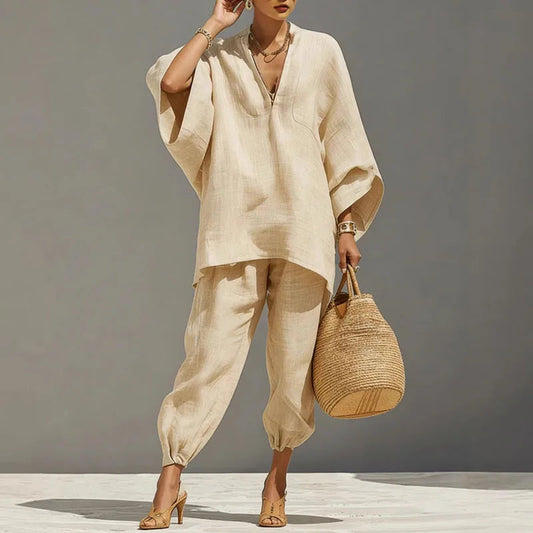 Batwing Sleeve Relaxed Women’s Two-Piece Set