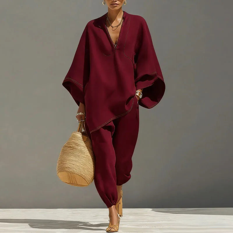 Batwing Sleeve Relaxed Women’s Two-Piece Set